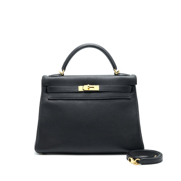 HERMES KELLY 32 BLACK GHW STAMP K