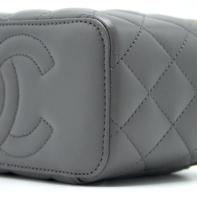 Chanel Top Handle Long Vanity with Chain Lambskin Grey LGHW (Microchip)