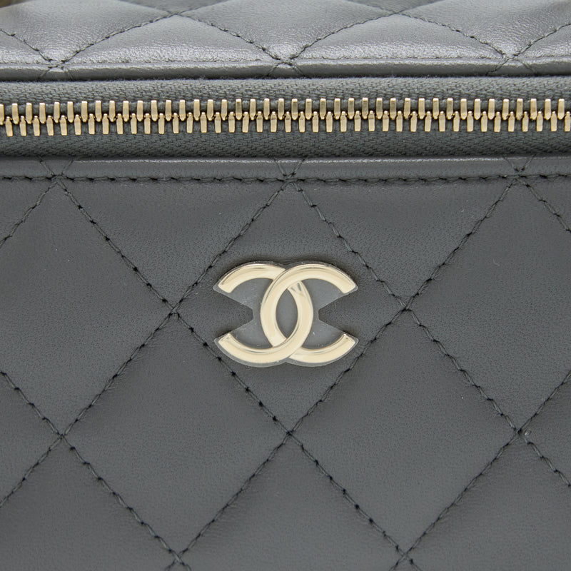 Chanel Top Handle Long Vanity with Chain Lambskin Grey LGHW (Microchip)