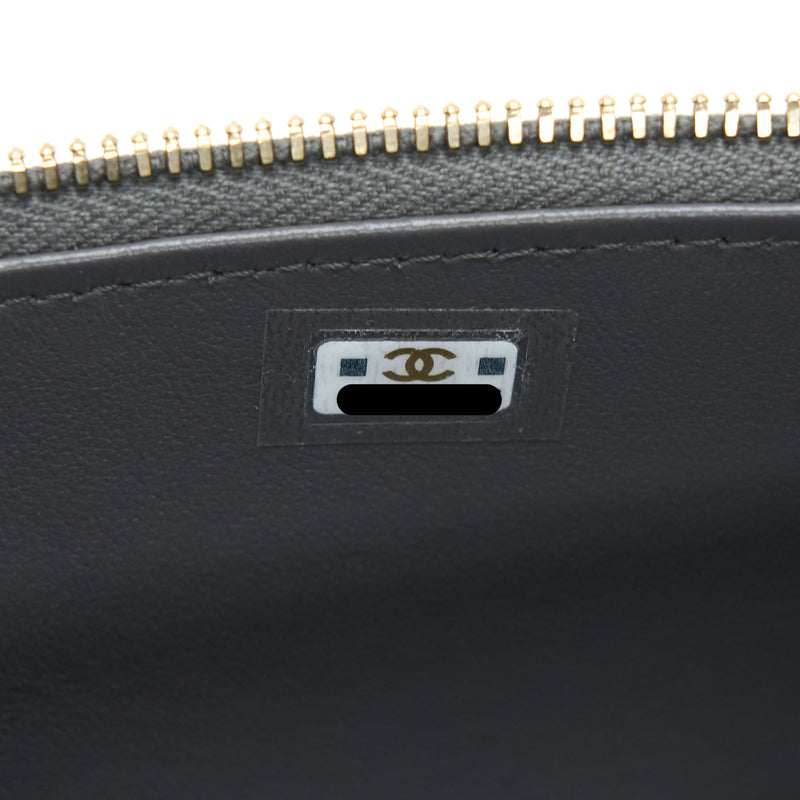 Chanel Top Handle Long Vanity with Chain Lambskin Grey LGHW (Microchip)