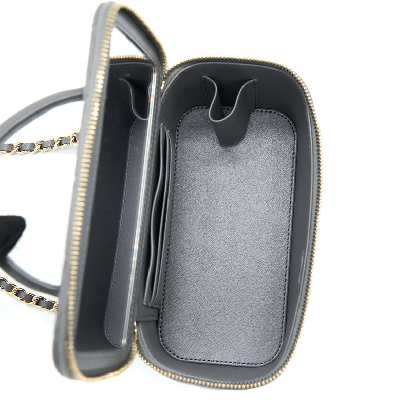 Chanel Top Handle Long Vanity with Chain Lambskin Grey LGHW (Microchip)