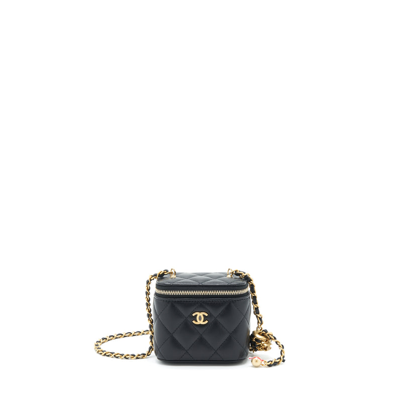 Chanel 22S pearl crush mini vanity with chain lambskin black with GHW