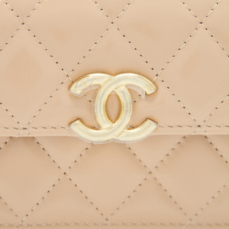 Chanel 21A Flap Coin Purse with Chain beige