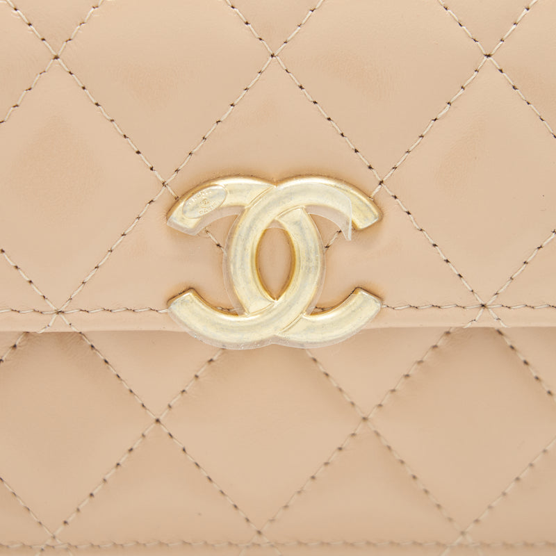 Chanel 21A Flap Coin Purse with Chain Beige GHW Calfskin