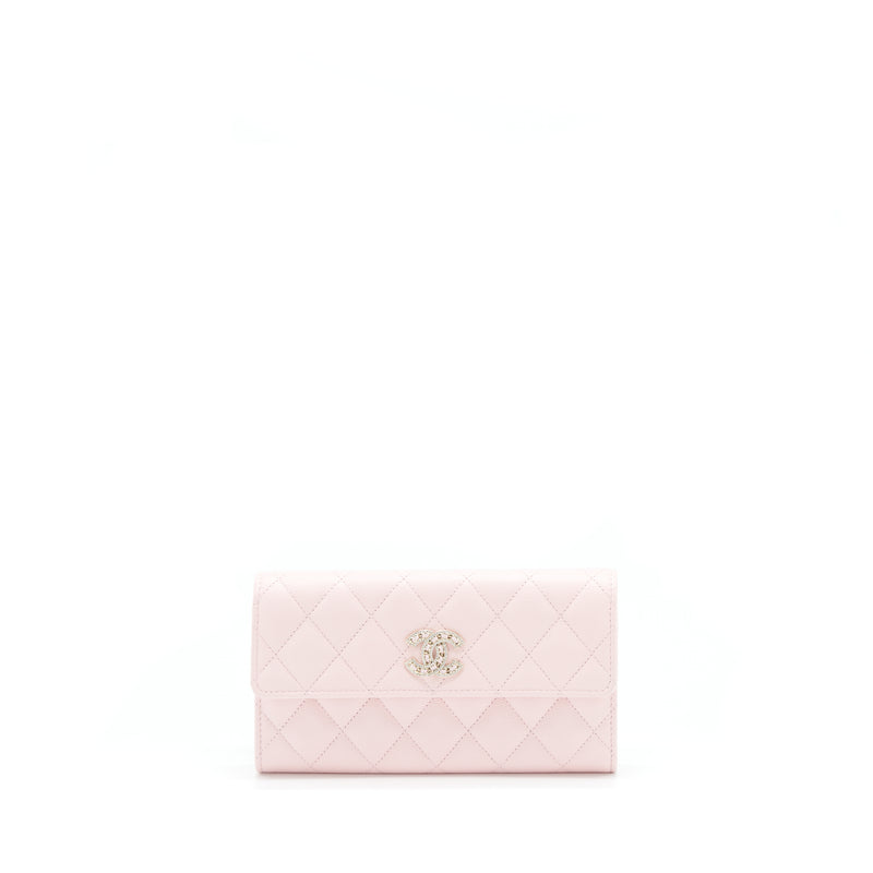 Chanel 22S detailed logo flap long wallet caviar light pink with LGHW