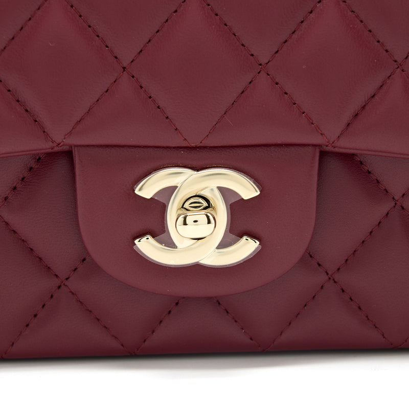 Chanel Top Handle Mini Rectangular Flap Bag Lambskin Burgundy GHW (Microchip)