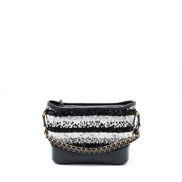Chanel Small Gabrielle Hobo Bag Sequins Black/White With Multicolour Hardware