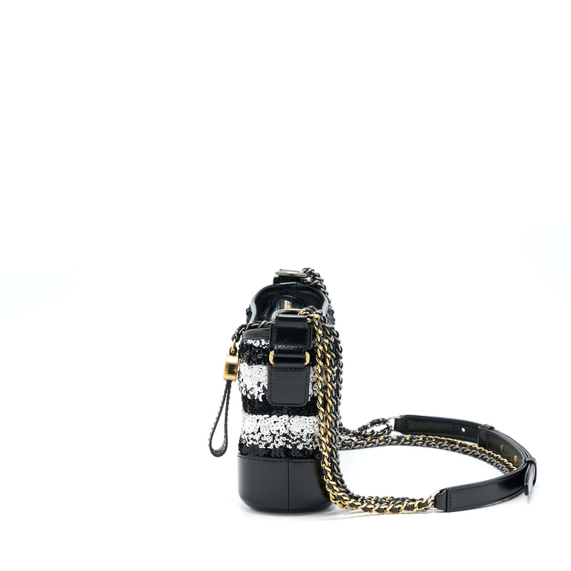 Chanel Small Gabrielle Hobo Bag Sequins Black/White With Multicolour Hardware
