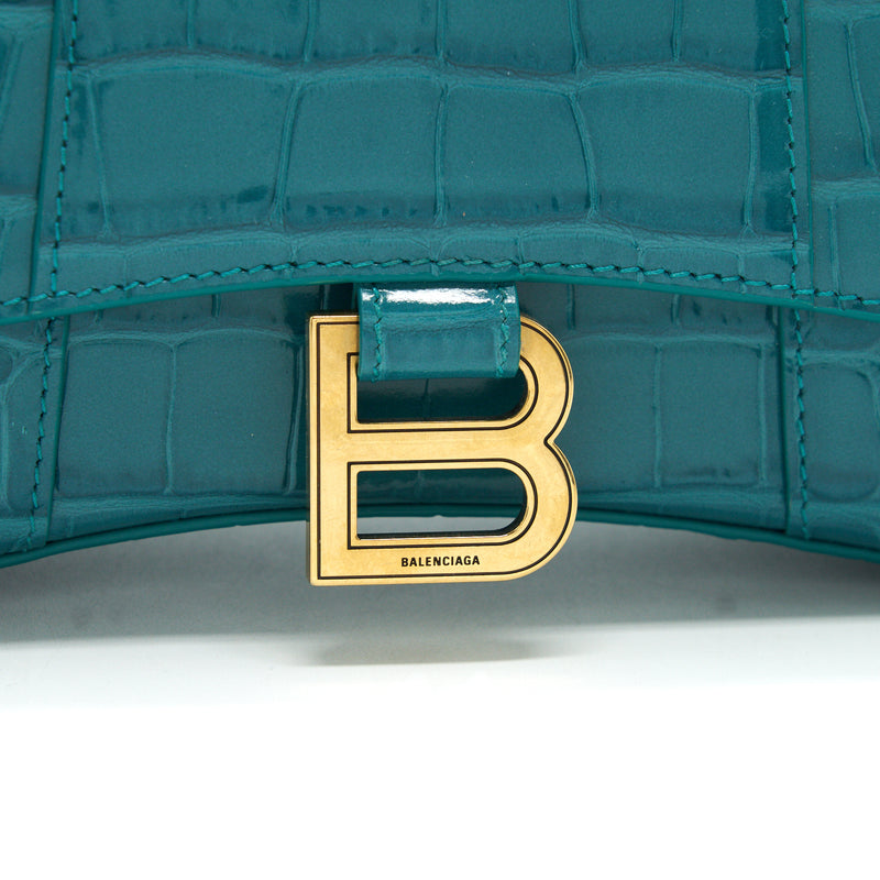 Balenciaga Hourglass XS Croc-Effect Leather Blue