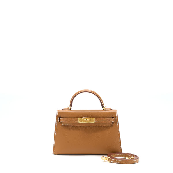 Hermes Mini Kelly II Epsom Gold GHW Stamp Z