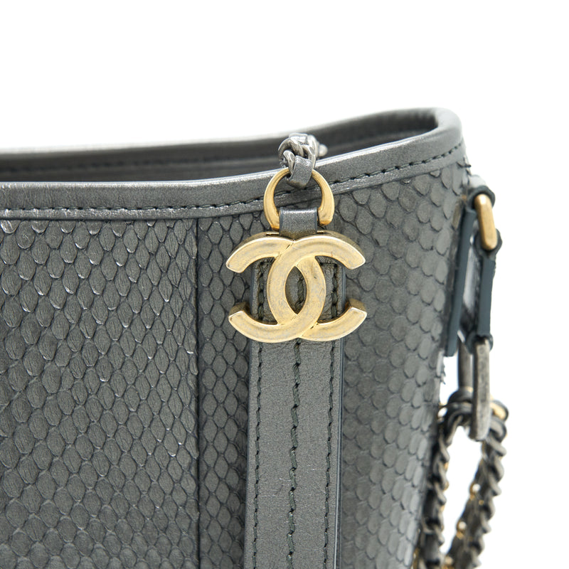 Chanel Python Leather Gabrielle Hobo Bag Metallic Grey