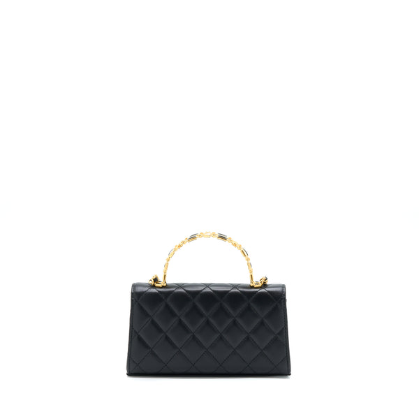 Chanel 22B Flap Bag With Enamel/CC Logo Top Handle Lambskin Black Brushed GHW