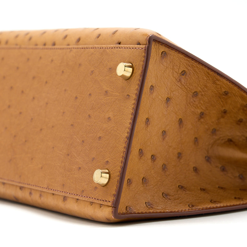 Hermes Kelly 28 Ostrich Toffee GHW Stamp Square E