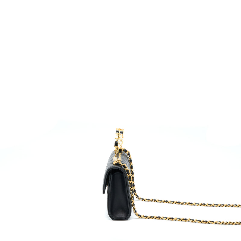 Flap bag with top handle, Lambskin & gold-tone metal, black