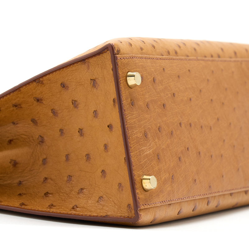 Hermes Kelly 28 Ostrich Toffee GHW Stamp Square E