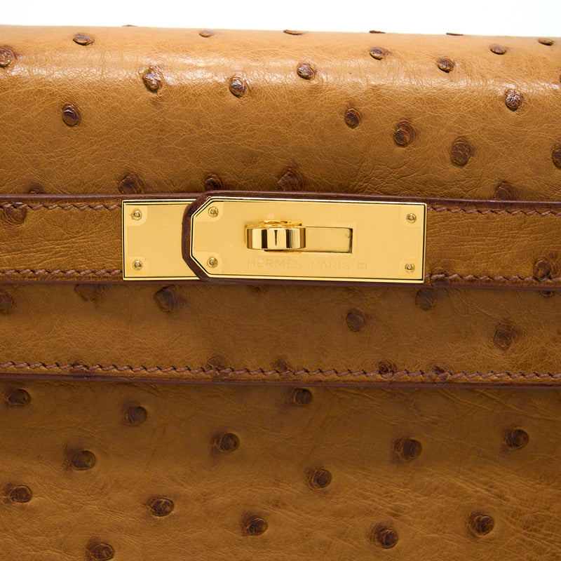 Hermes Kelly 28 Cognac in Ostrich Leather and gold hardware