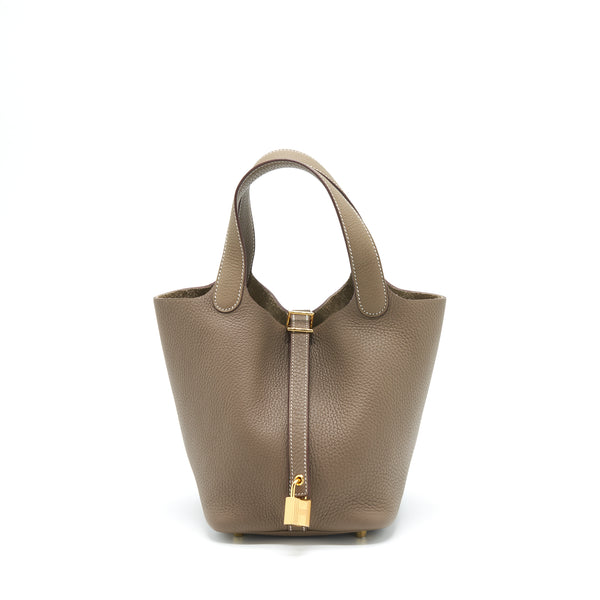 Hermes picotin 18 lock bag clemence leather etoupe with GHW stamp Y