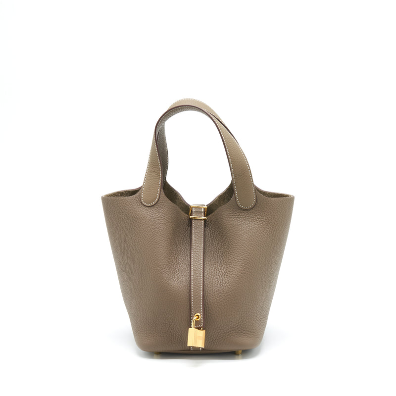 Hermes picotin 18 lock bag clemence leather etoupe with GHW stamp Y