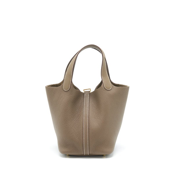 Hermes picotin 18 lock bag clemence leather etoupe with GHW stamp Y