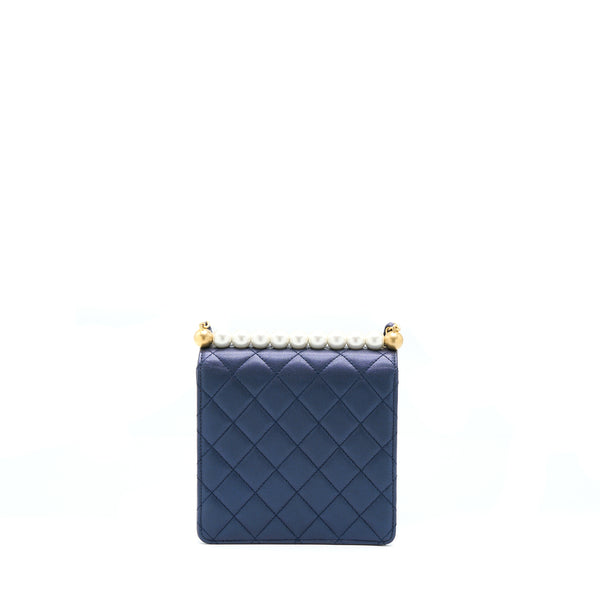 Chanel Vertical Pearl Flap Bag Lambskin Dark Blue GHW