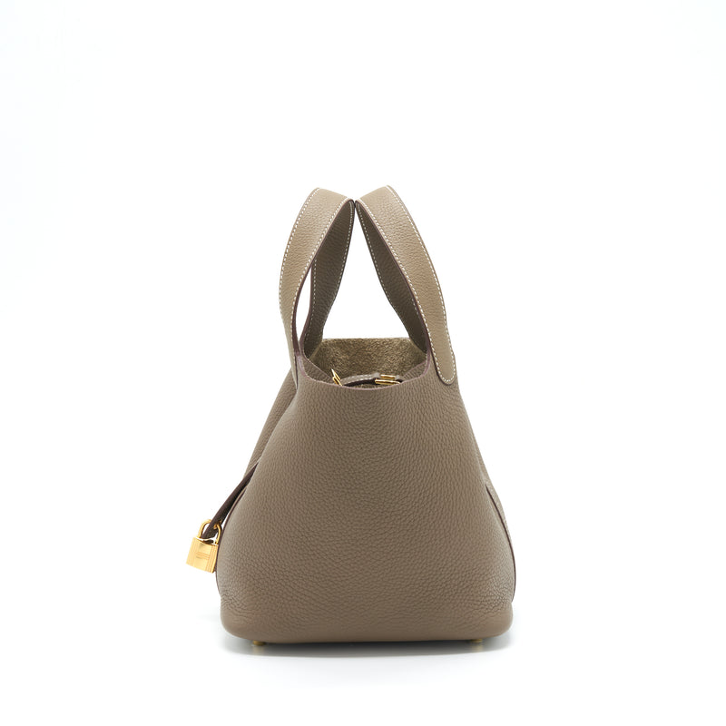 Hermes picotin 18 lock bag clemence leather etoupe with GHW stamp Y