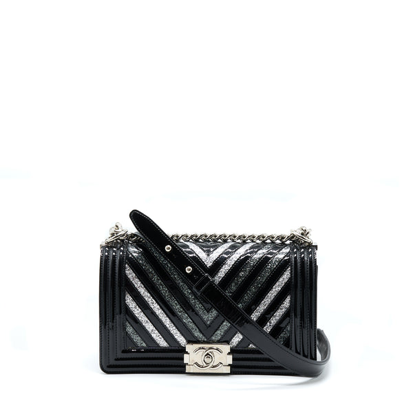 Chanel Medium Boy Bag Chevron Limited Patent Black SHW