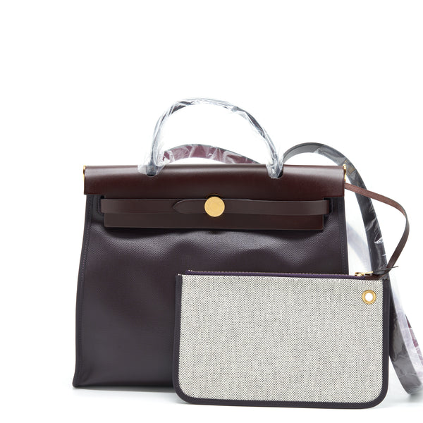 Hermes Herbag 31 Cassis/Ecru/Noir/Rouge Sellier GHW Stamp Z