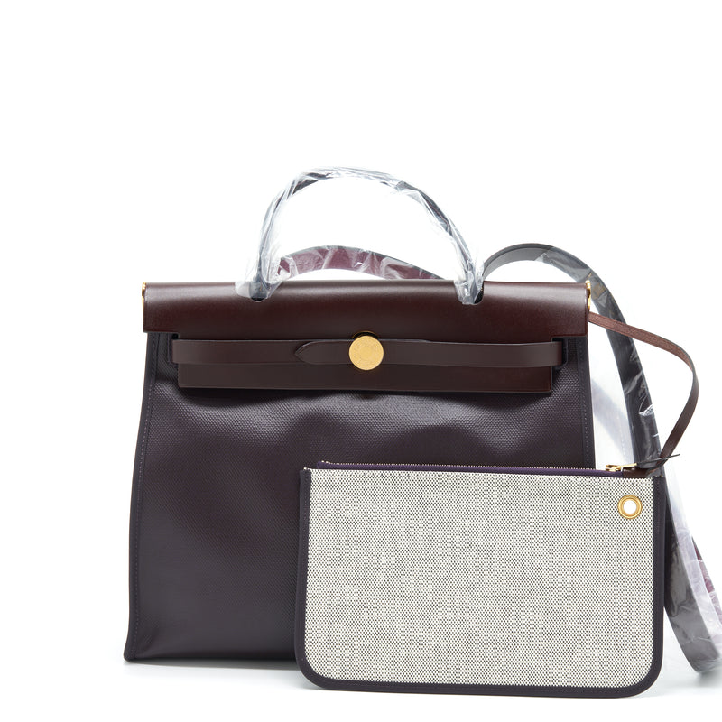 Hermes Herbag 31 Cassis/Ecru/Noir/Rouge Sellier GHW Stamp Z
