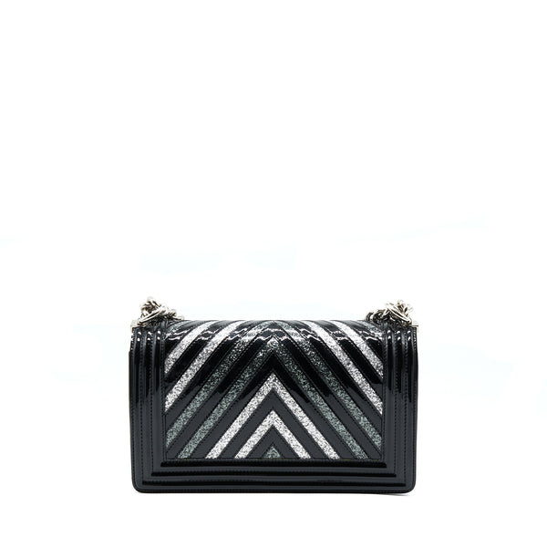 Chanel Medium Boy Bag Chevron Limited Patent Black SHW