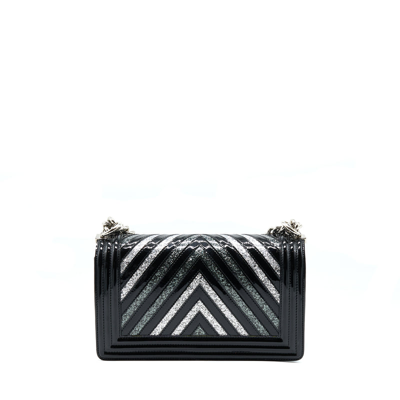 Chanel Medium Boy Bag Chevron Limited Patent Black SHW