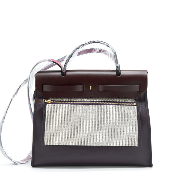 Hermes Herbag 31 Cassis/Ecru/Noir/Rouge Sellier GHW Stamp Z