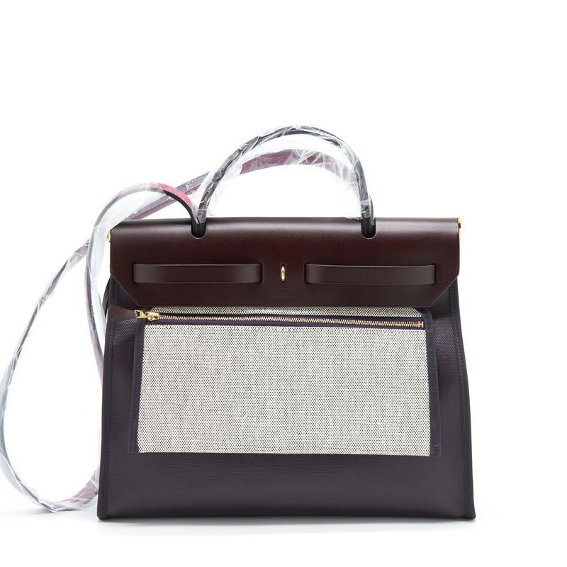 Hermes Herbag 31 Cassis/Ecru/Noir/Rouge Sellier GHW Stamp Z