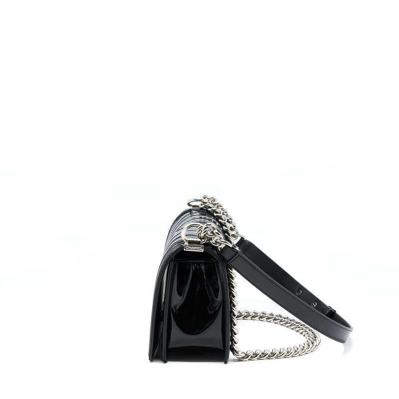 Chanel Medium Boy Bag Chevron Limited Patent Black SHW