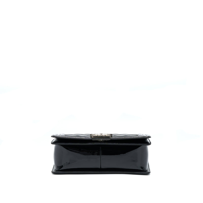 Chanel Medium Boy Bag Chevron Limited Patent Black SHW