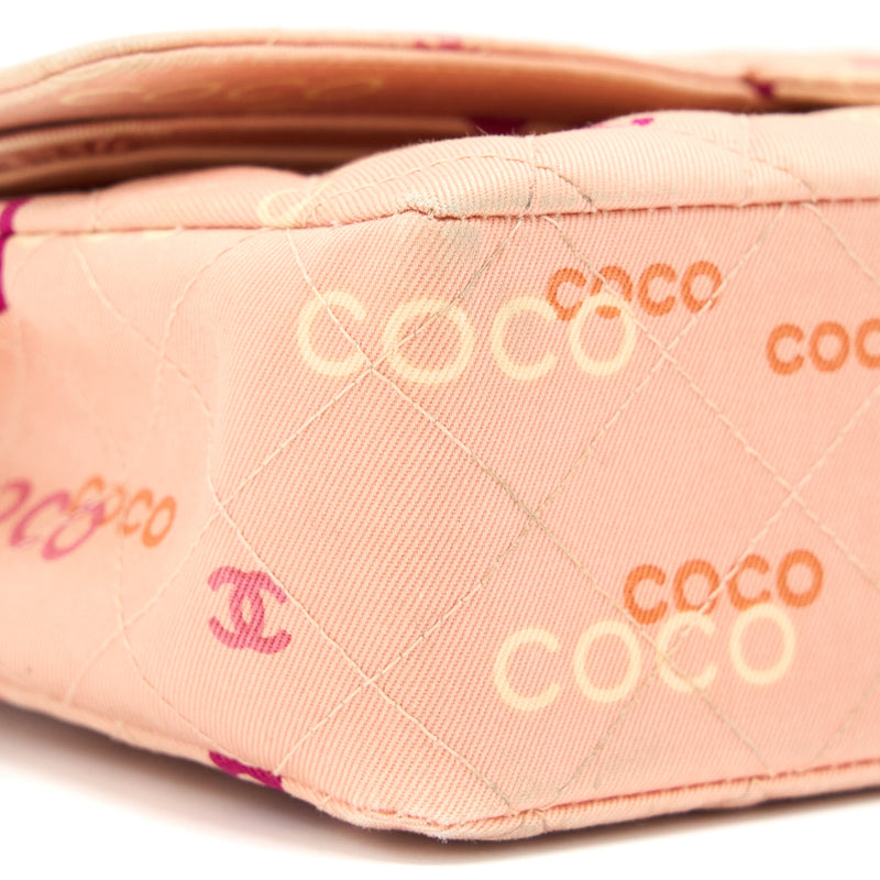 Chanel Vintage Coco Medium Classic Flap Bag Fabric Pink GHW