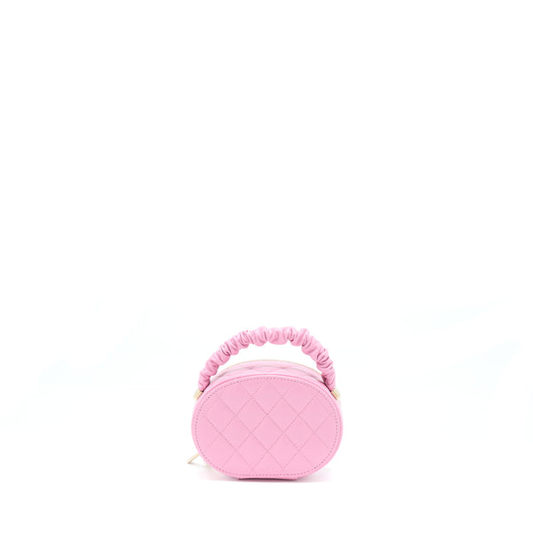 Chanel 22S Top Handle Mini Round Vanity Clutch Lambskin Pink LGHW