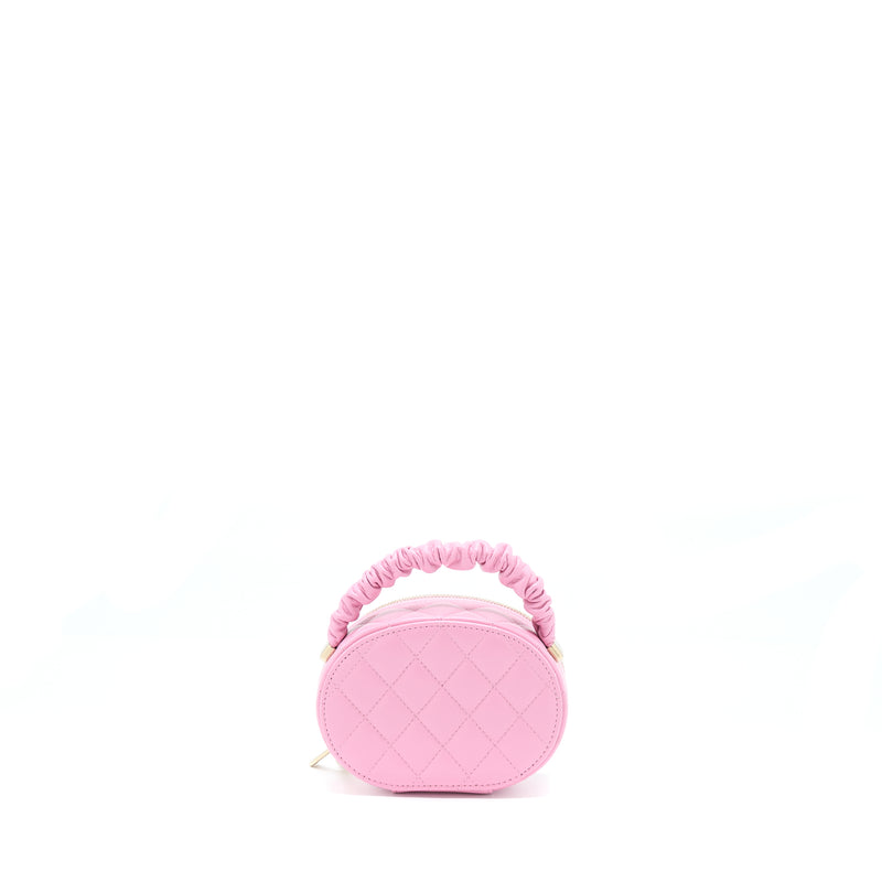 Chanel 22S Top Handle Mini Round Vanity Clutch Lambskin Pink LGHW