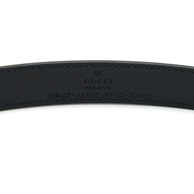 Gucci Size80 GG Buckle 2cm Leather Belt Black GHW