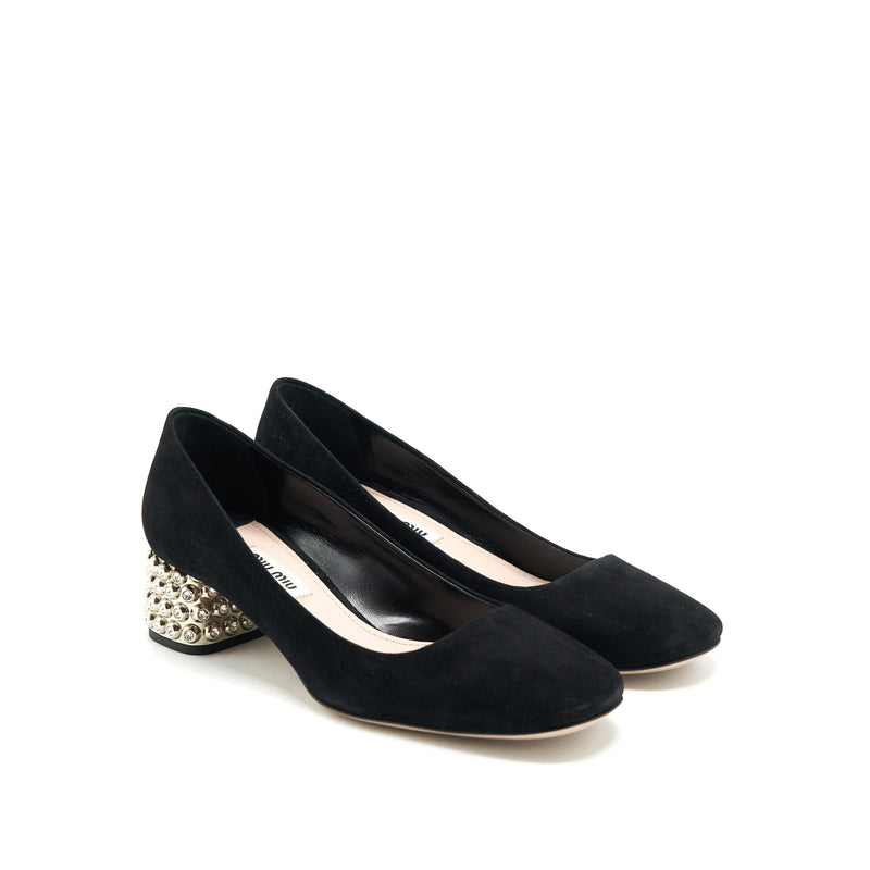 miumiu size 35.5 Suede Crystal Heel Pumps