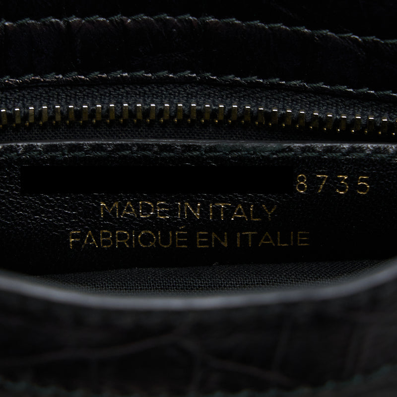 Balenciaga Mini City Croc-Embossed Calfskin Black GHW
