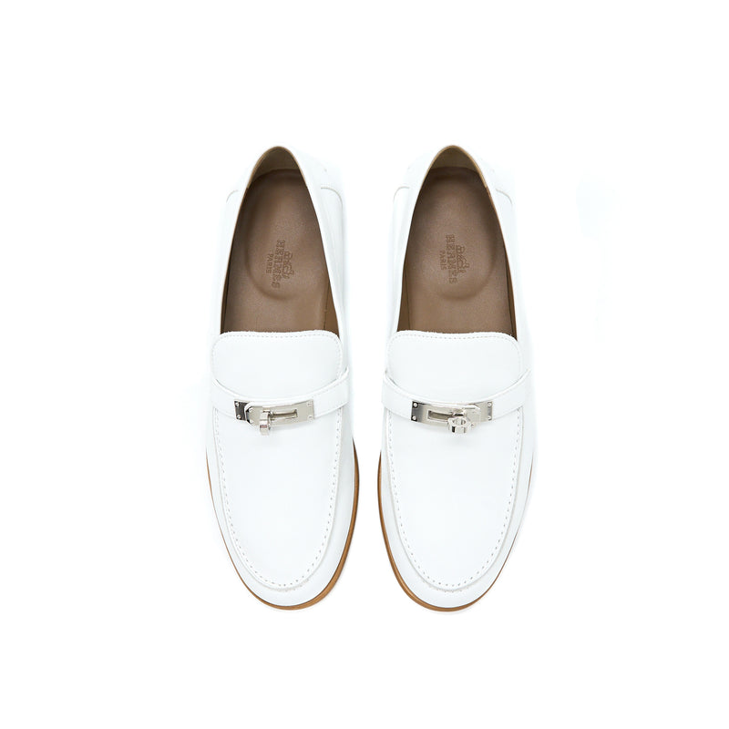 Hermes Size 38 Destin Loafer Calfskin White SHW