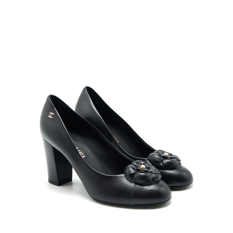 Chanel size 38.5C Camellia Heels Black