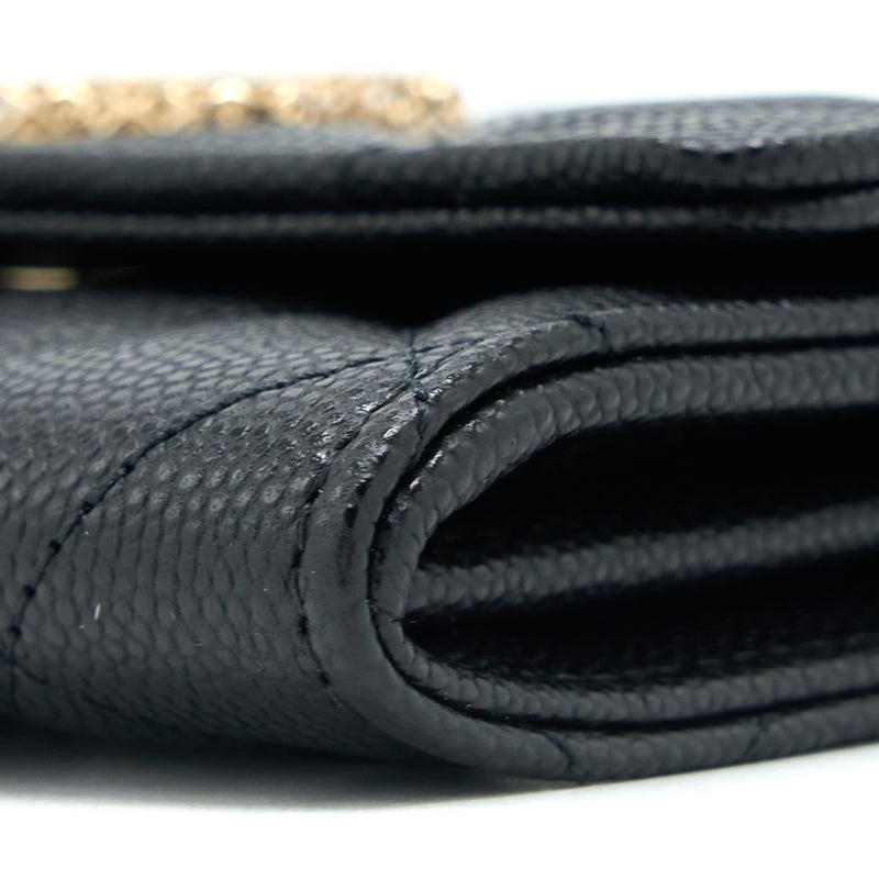 Chanel 23P Detail Logo Flap Card Holder Caviar Black LGHW (Microchip)
