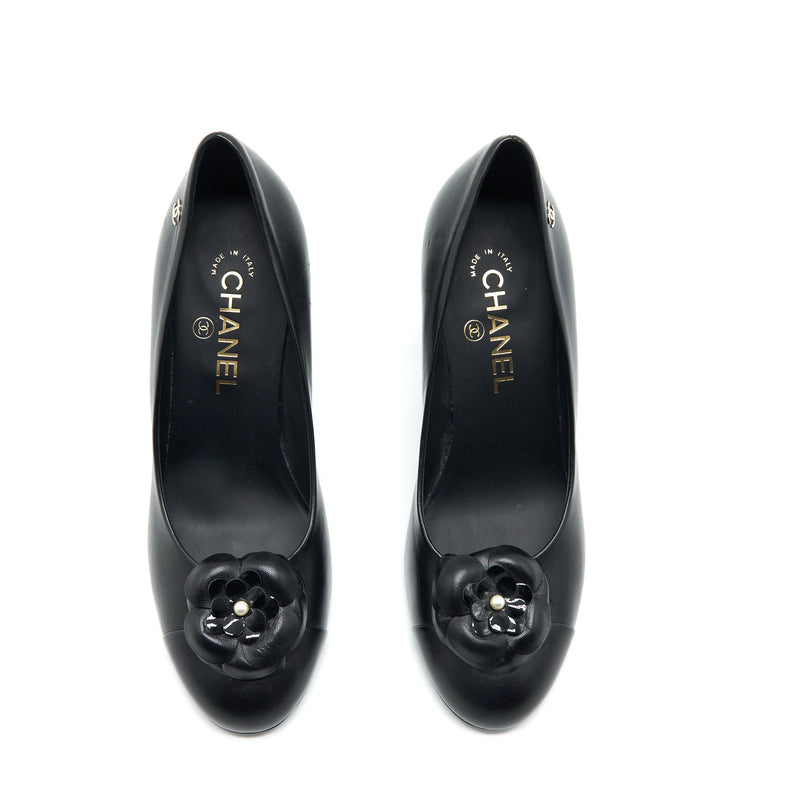 Chanel size 38.5C Camellia Heels Black