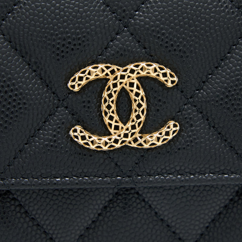 Chanel 23P Detail Logo Flap Card Holder Caviar Black LGHW (Microchip)