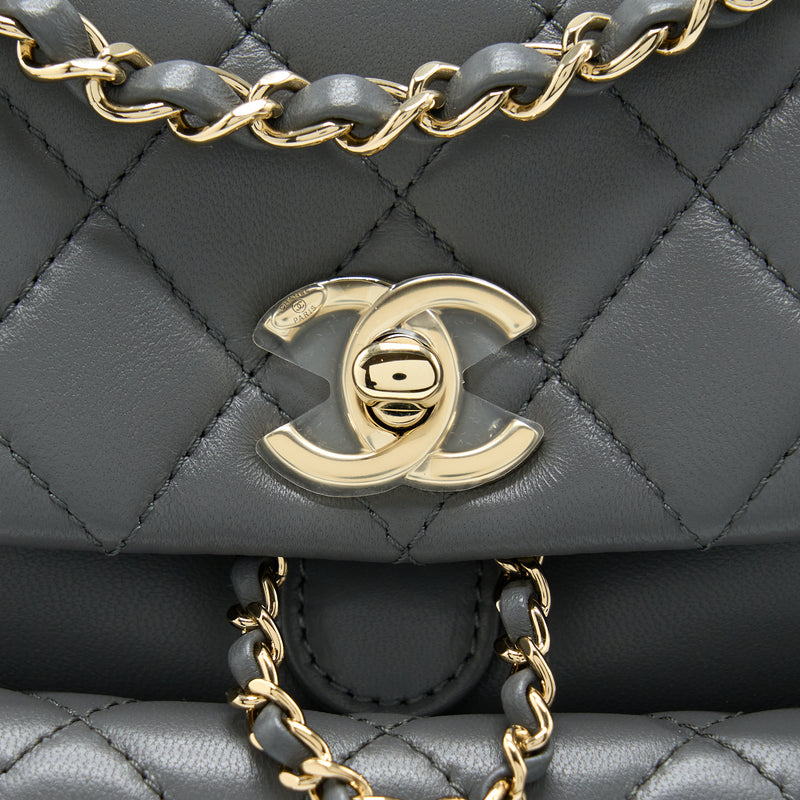 Chanel 22A Duma Backpack Lambskin Dark Grey LGHW (Microchip)