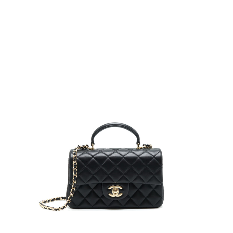 Chanel 22P Top Handle Mini Rectangular Flap Bag Lambskin Black LGHW