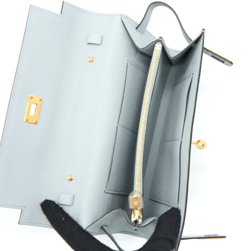 Hermes Kelly To Go Epsom Blue Glacier GHW Stamp U
