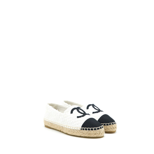 Chanel Size 37 Espadrilles Cotton/Tweed White/Black