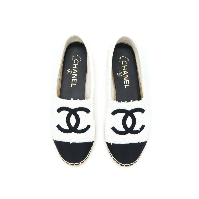 Chanel Size 37 Espadrilles Cotton/Tweed White/Black